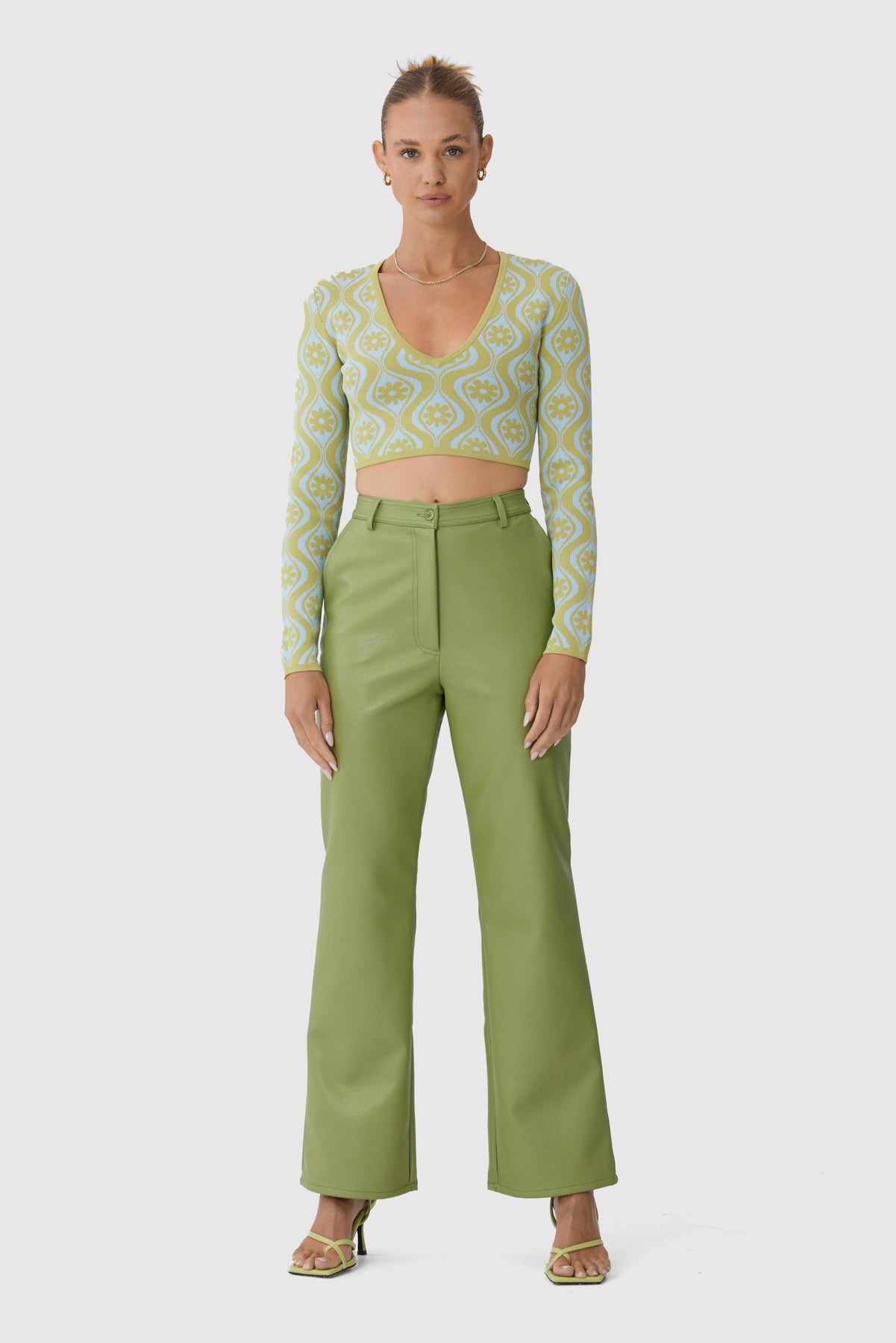 Finders - Quinn Ls Knit Top - Lime Retro Floral