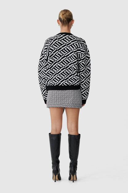 C/MEO Collective - Static Knit Jumper - Black And White Geo