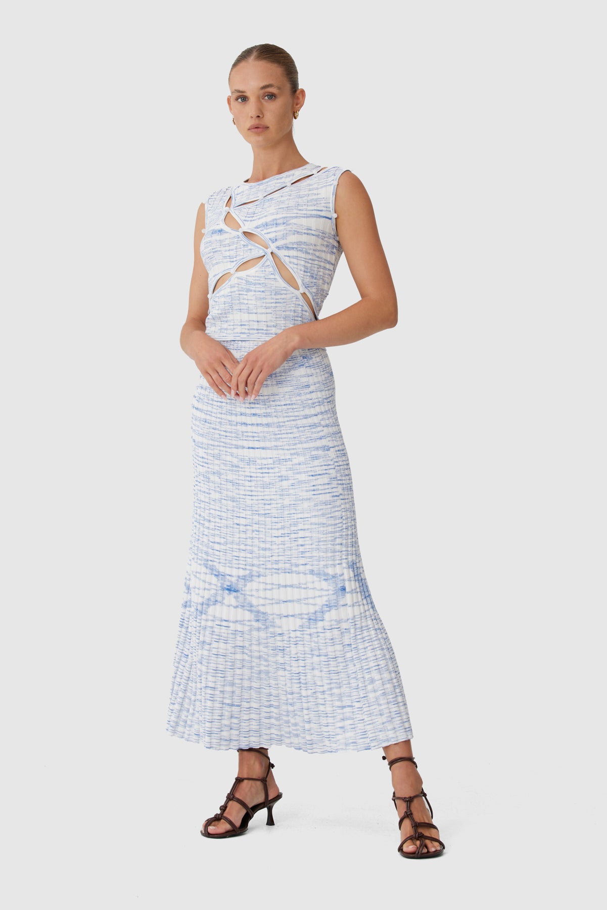 C/MEO Collective - Eventually Knit Skirt - White W Blue Marle