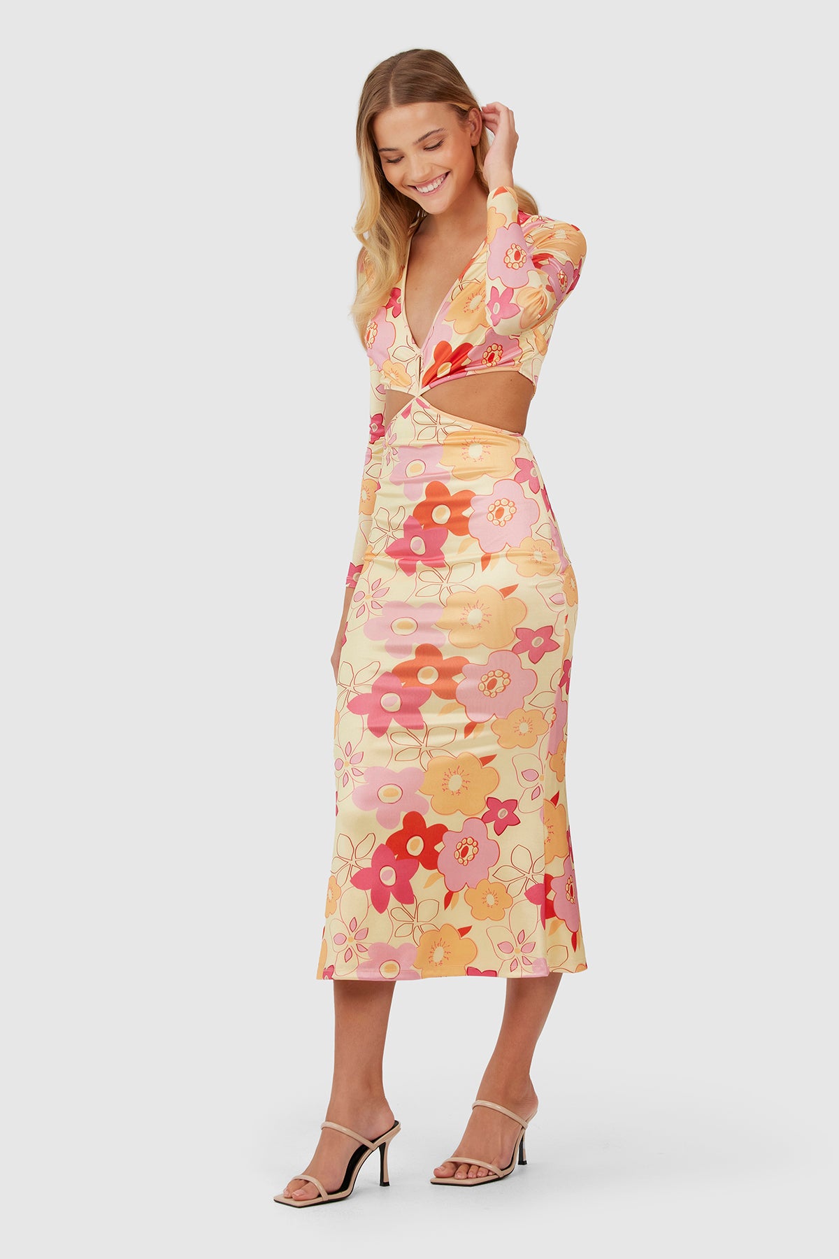 Finders - Goldie Midi Dress - Yellow Retro Floral