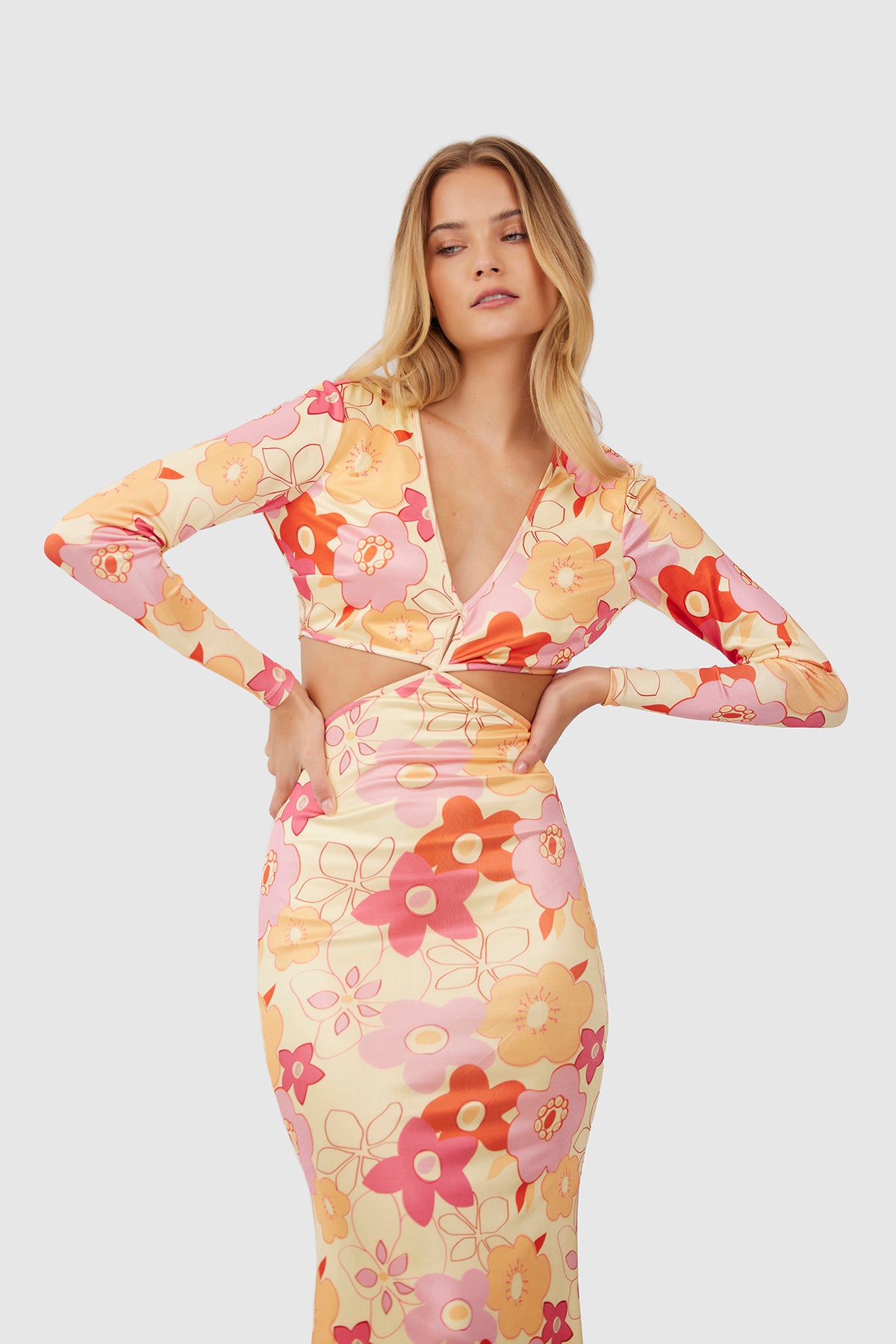 Finders - Goldie Midi Dress - Yellow Retro Floral